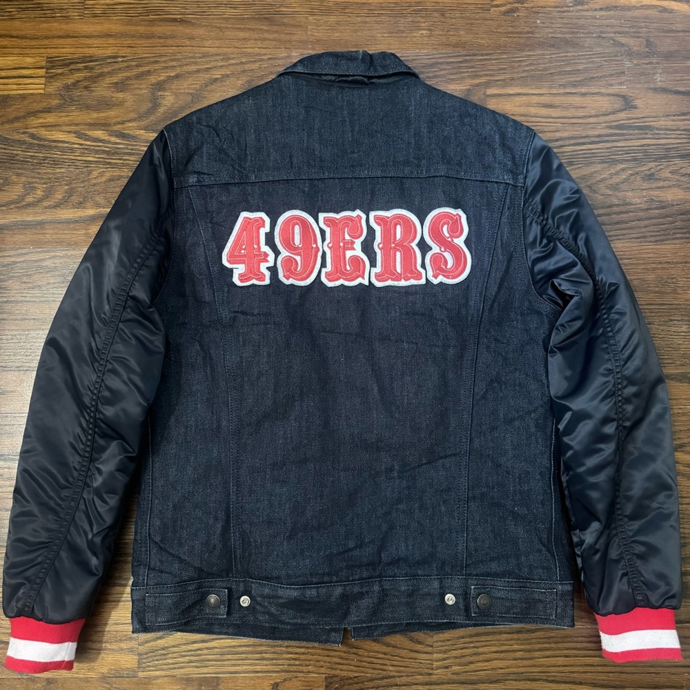 49ers Levis Black Denim Varsity Trucker Jacket
